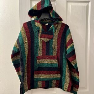 Vtg Baja Jacket L Molina Rasta Striped Pullover Drug Rug Hoodie Skater Surfer 90